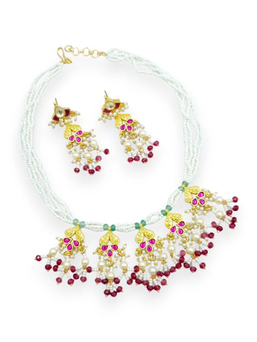 NECKLACE EARRING IN JADAU KUNDAN STYLE | DESIGN - 23549