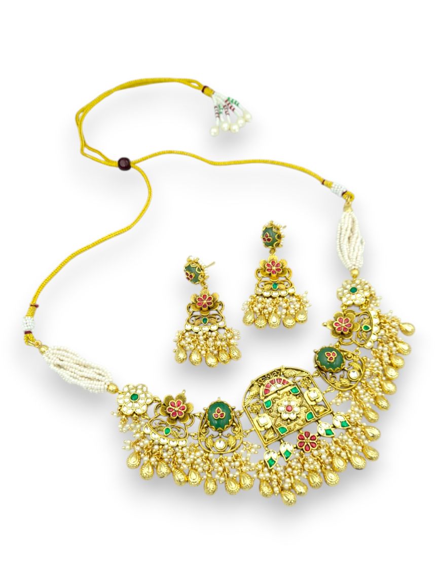 NECKLACE EARRING IN JADAU KUNDAN STYLE | DESIGN - 24219