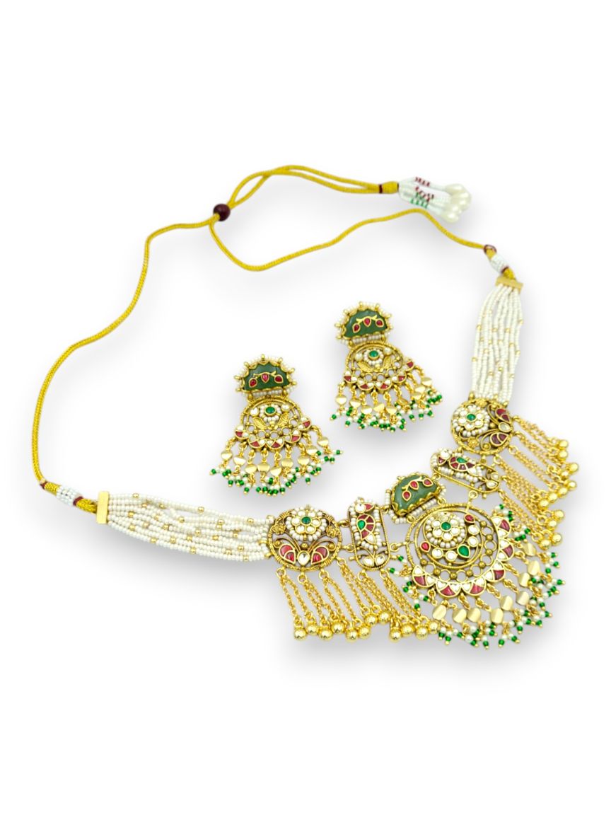 NECKLACE EARRING IN JADAU KUNDAN STYLE | DESIGN - 24220