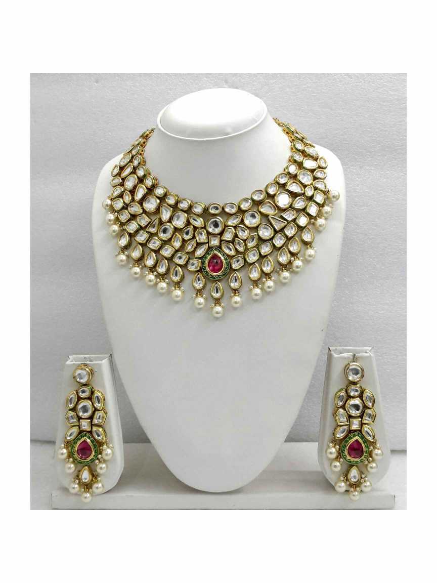 NECKLACE EARRING in VILANDI KUNDAN Style | Design - 14343
