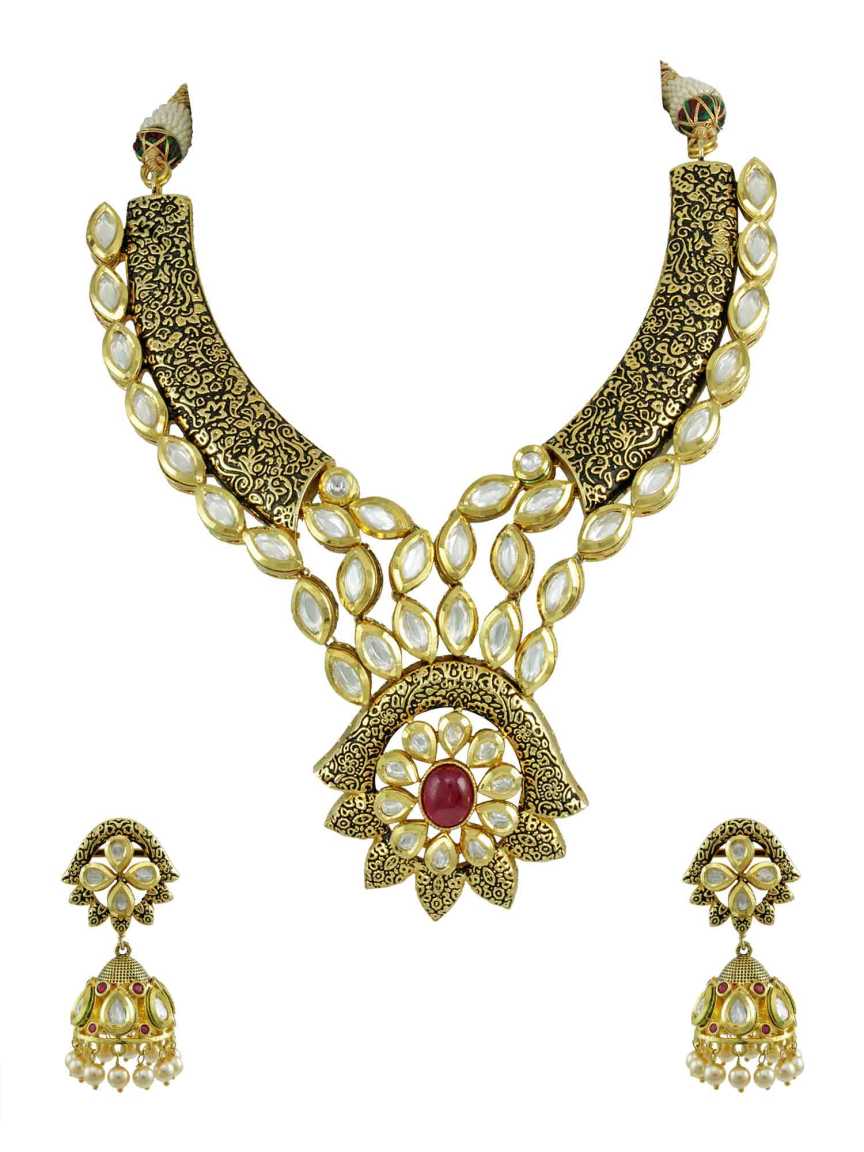 NECKLACE EARRING in VILANDI KUNDAN Style | Design - 14759