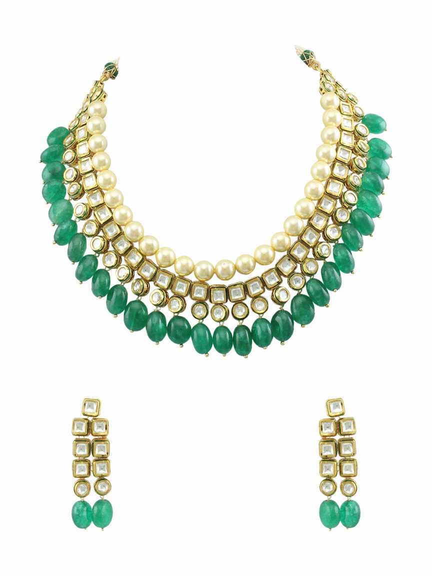 NECKLACE EARRING in VILANDI KUNDAN Style | Design - 15959