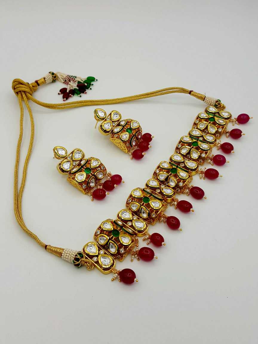 NECKLACE EARRING in VILANDI KUNDAN Style | Design - 17536