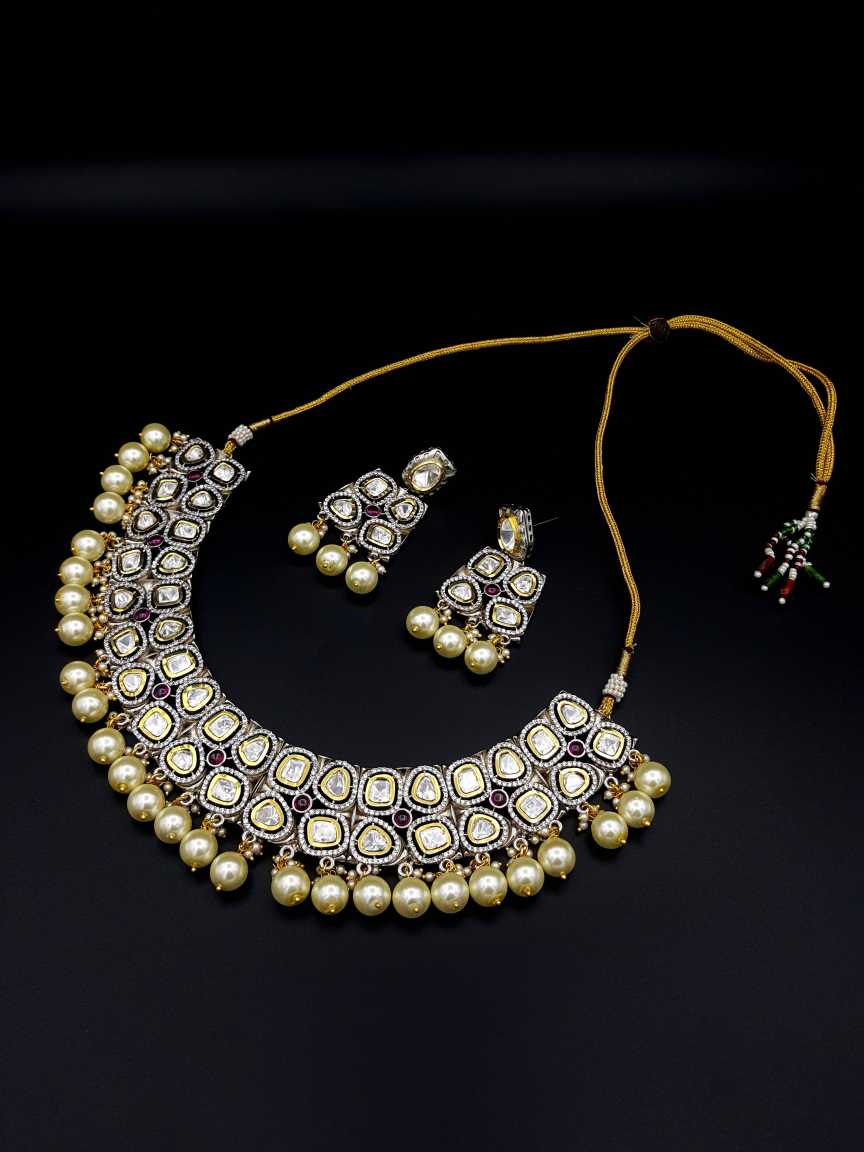 NECKLACE EARRING in VILANDI KUNDAN Style | Design - 17744