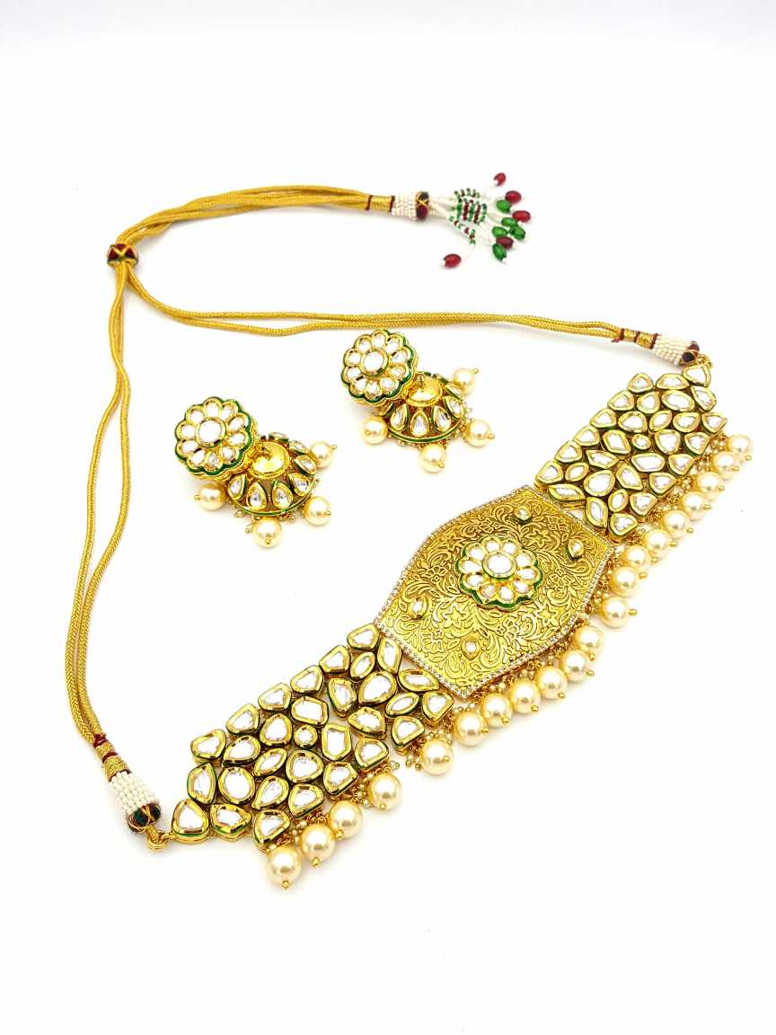 NECKLACE EARRING in VILANDI KUNDAN Style | Design - 17847