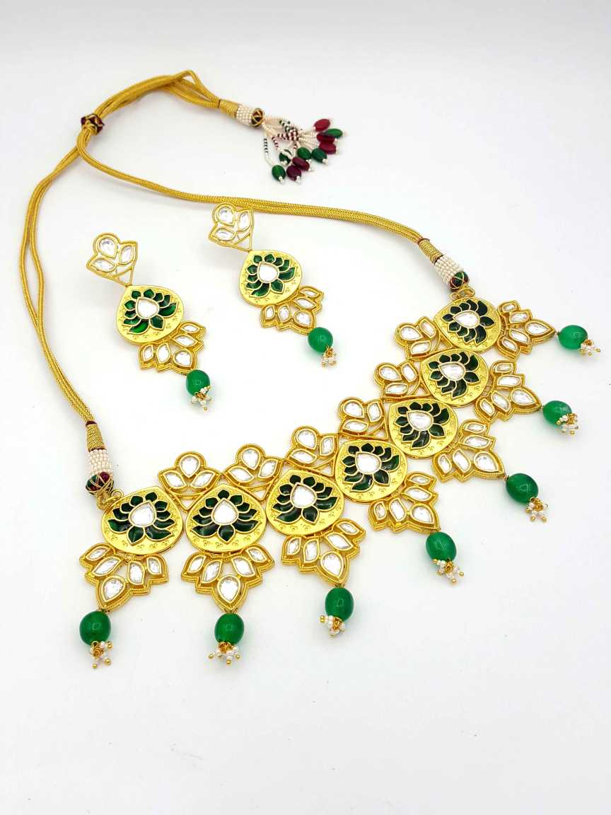 NECKLACE EARRING in VILANDI KUNDAN Style | Design - 17941