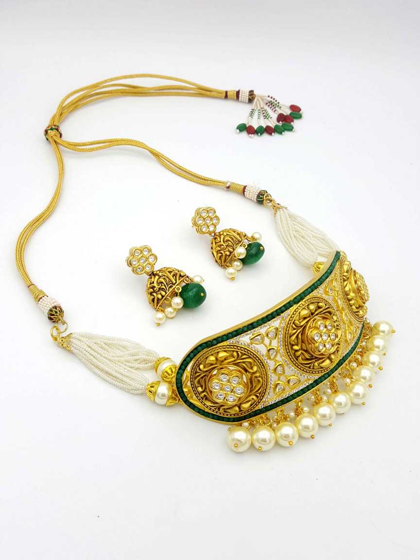 NECKLACE EARRING in VILANDI KUNDAN Style | Design - 17995