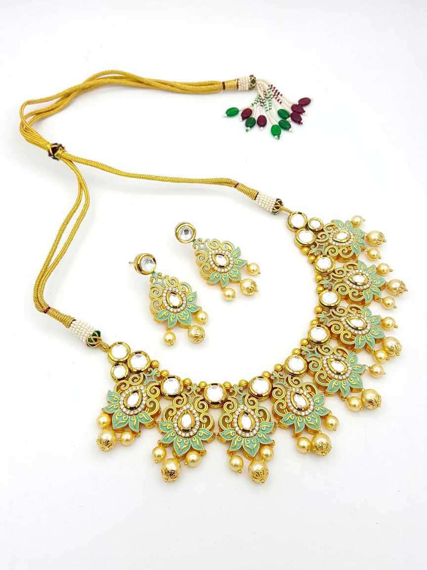 NECKLACE EARRING in VILANDI KUNDAN Style | Design - 18279