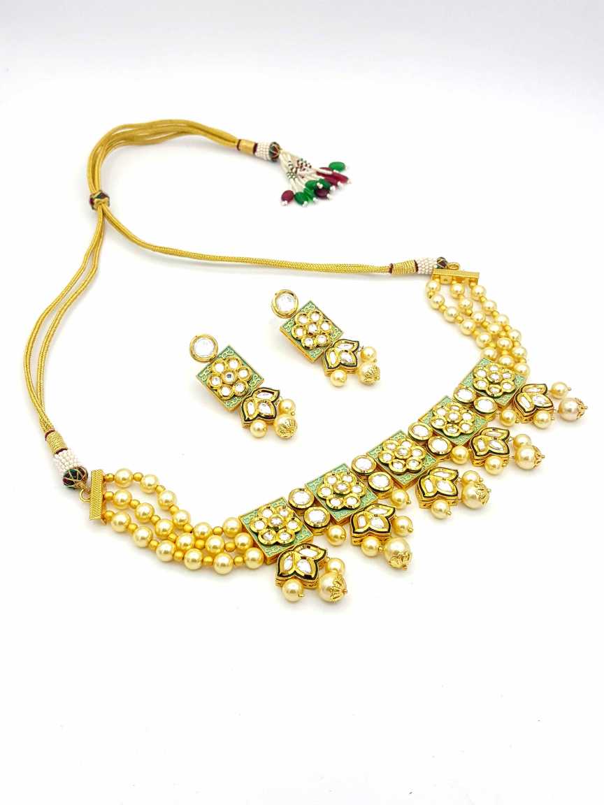 NECKLACE EARRING in VILANDI KUNDAN Style | Design - 18280