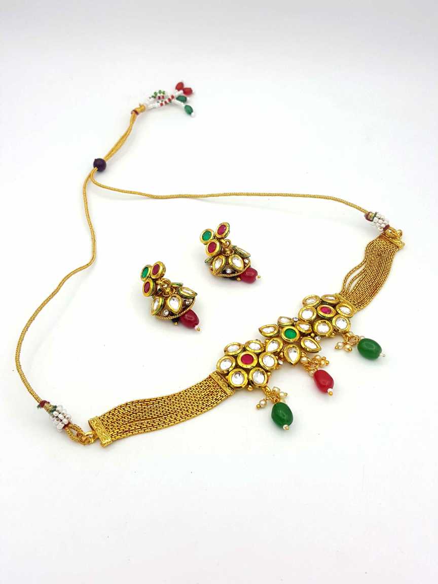 NECKLACE EARRING in VILANDI KUNDAN Style | Design - 18292