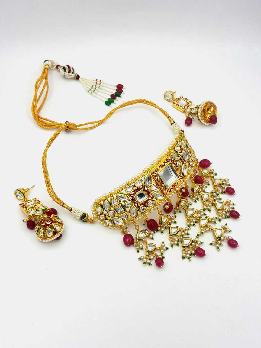 NECKLACE EARRING in VILANDI KUNDAN Style | Design - 18415