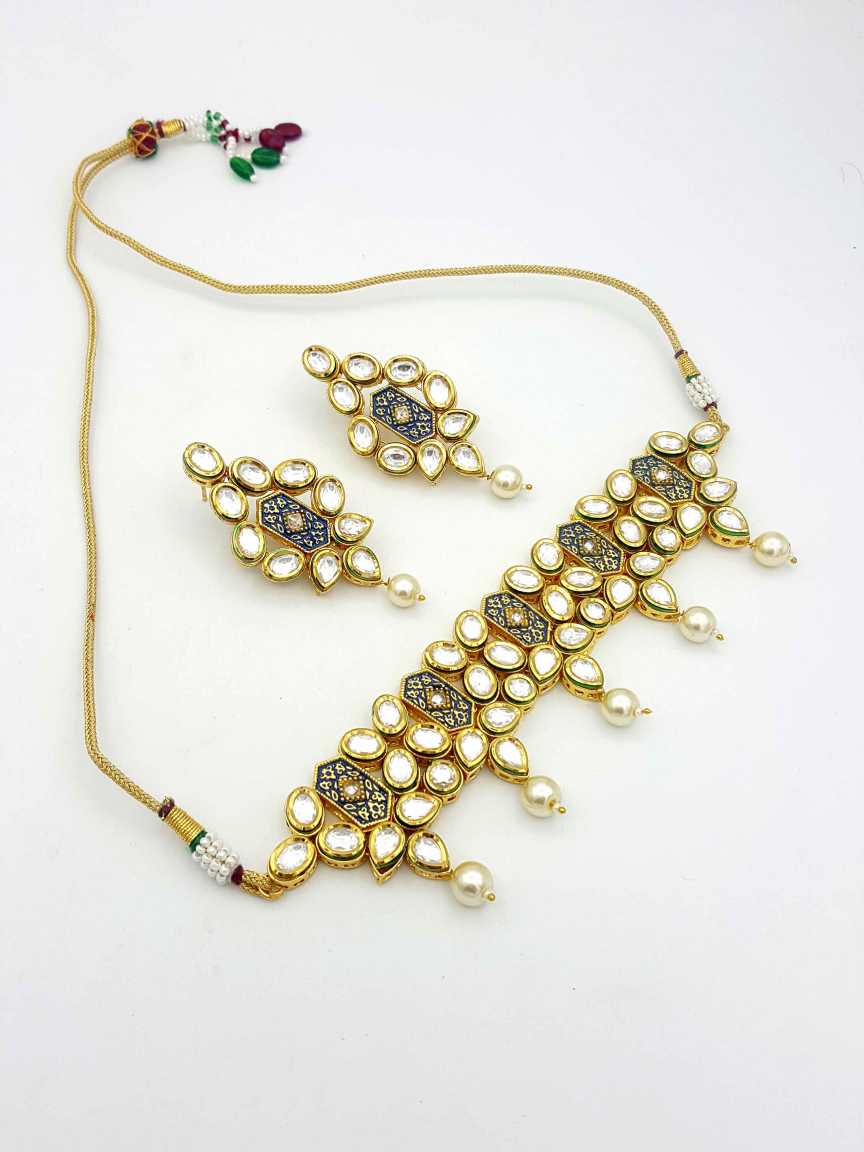 NECKLACE EARRING in VILANDI KUNDAN Style | Design - 18814