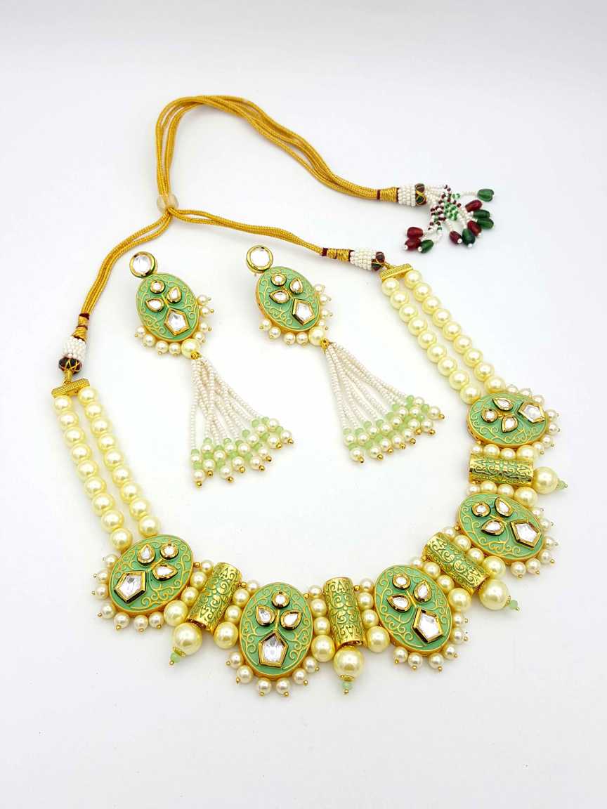 NECKLACE EARRING in VILANDI KUNDAN Style | Design - 18828