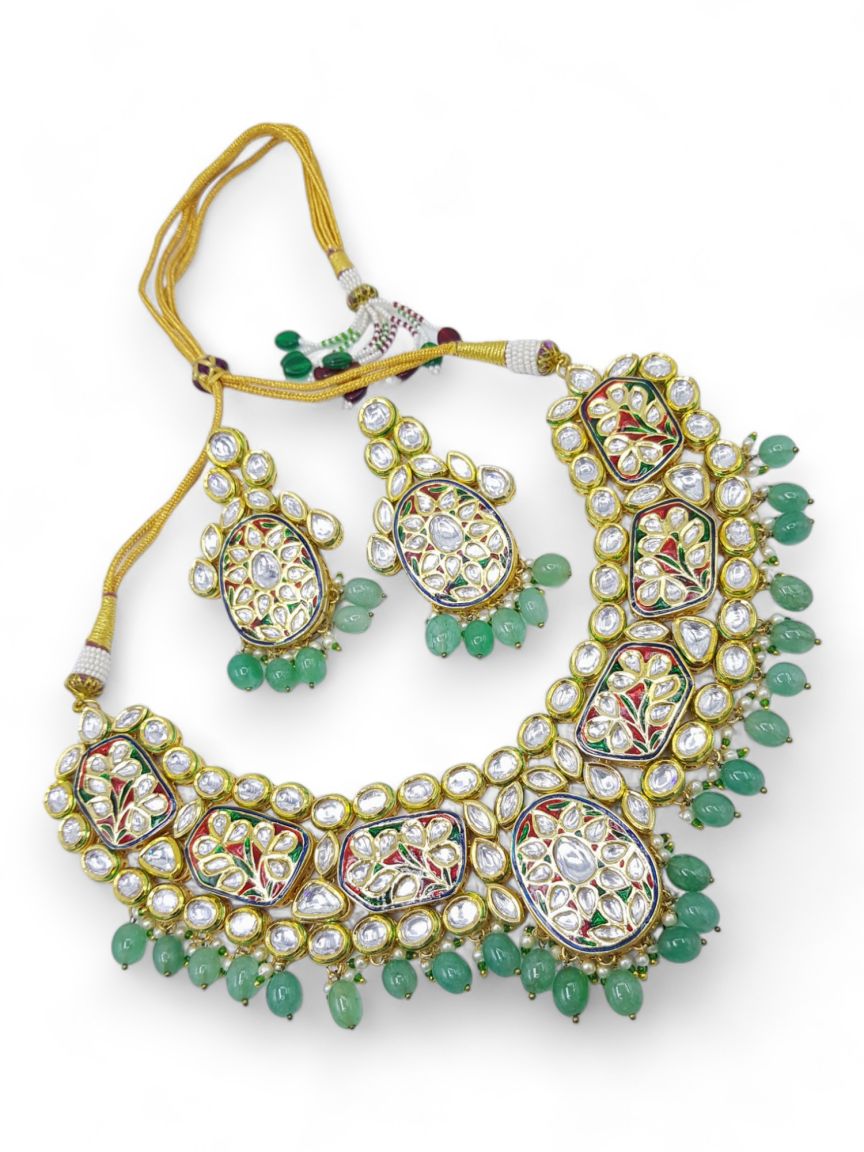 NECKLACE EARRING IN VILANDI KUNDAN STYLE | DESIGN - 19699