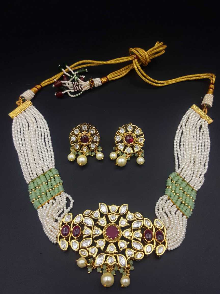 NECKLACE EARRING in VILANDI KUNDAN Style | Design - 20900
