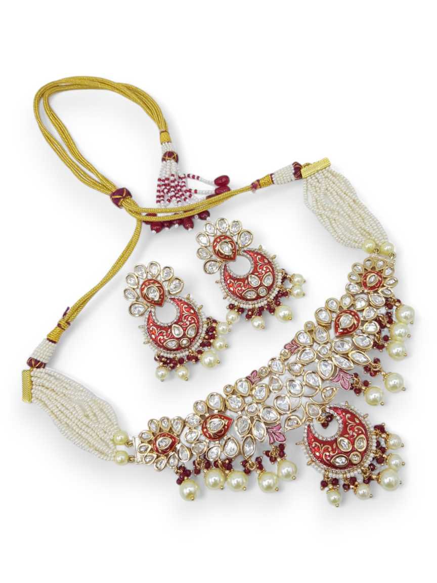 NECKLACE EARRING IN VILANDI KUNDAN STYLE | DESIGN - 20937
