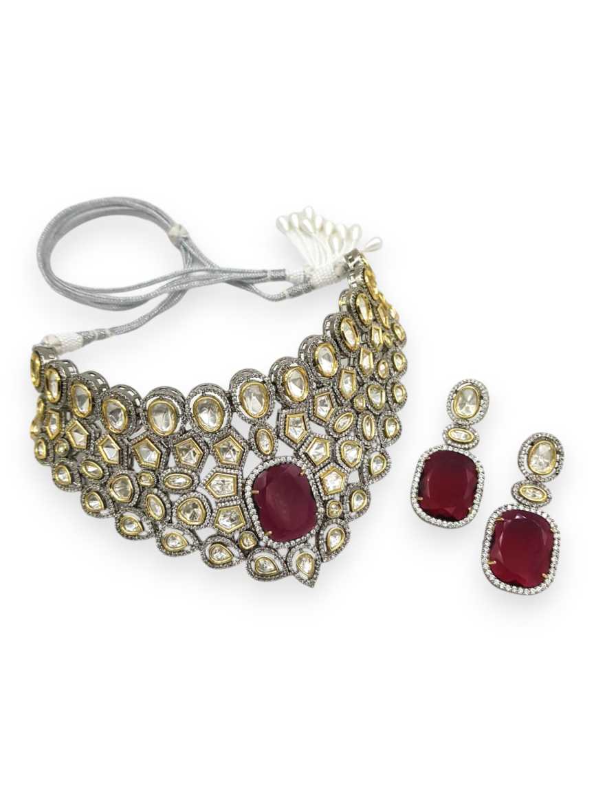 NECKLACE EARRING in VILANDI KUNDAN Style | Design - 21354