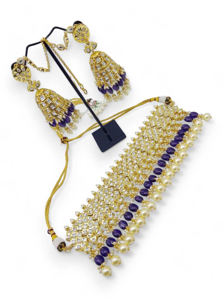 NECKLACE EARRING IN VILANDI KUNDAN STYLE | DESIGN - 21381