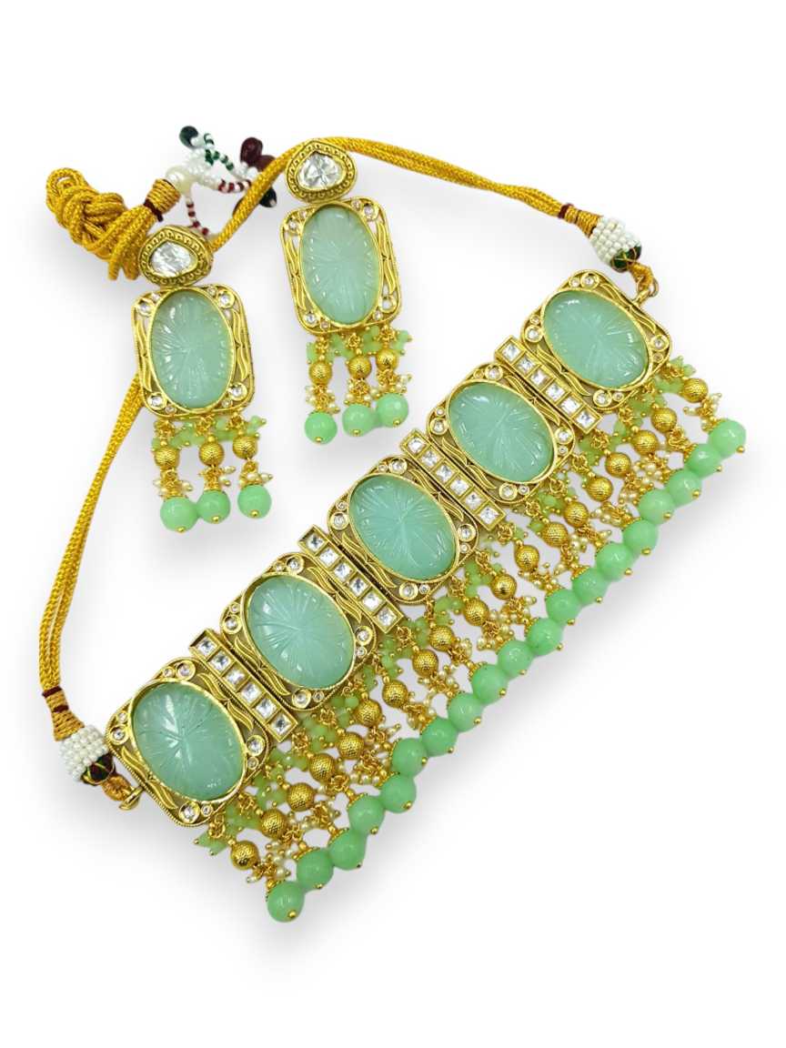 NECKLACE EARRING in VILANDI KUNDAN Style | Design - 21425