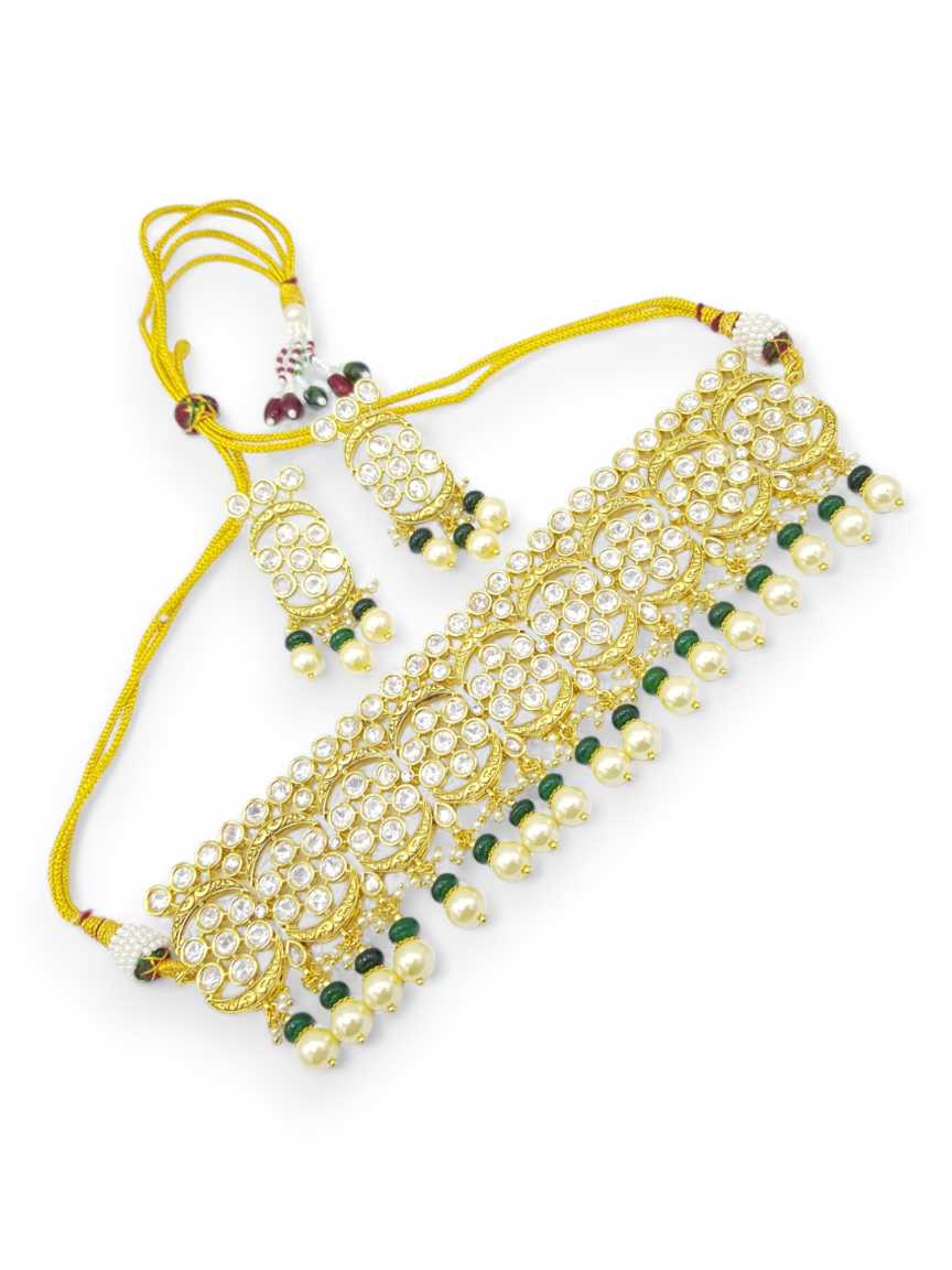 NECKLACE EARRING IN VILANDI KUNDAN STYLE | DESIGN - 21429