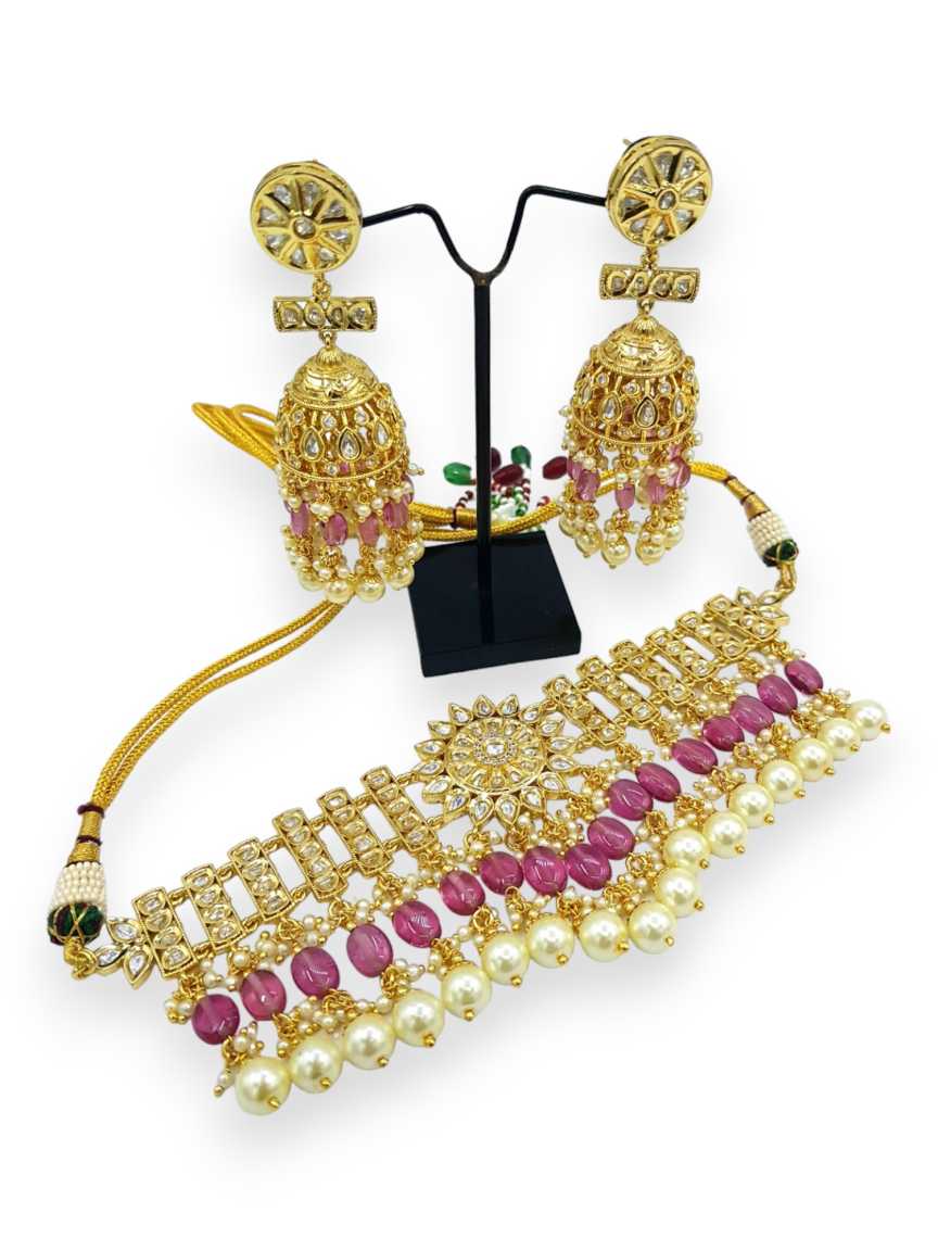 NECKLACE EARRING in VILANDI KUNDAN Style | Design - 21431