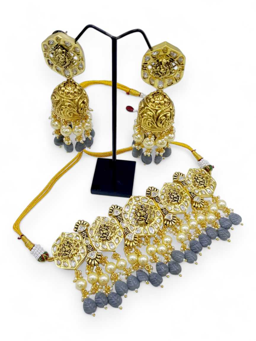 NECKLACE EARRING in VILANDI KUNDAN Style | Design - 21490