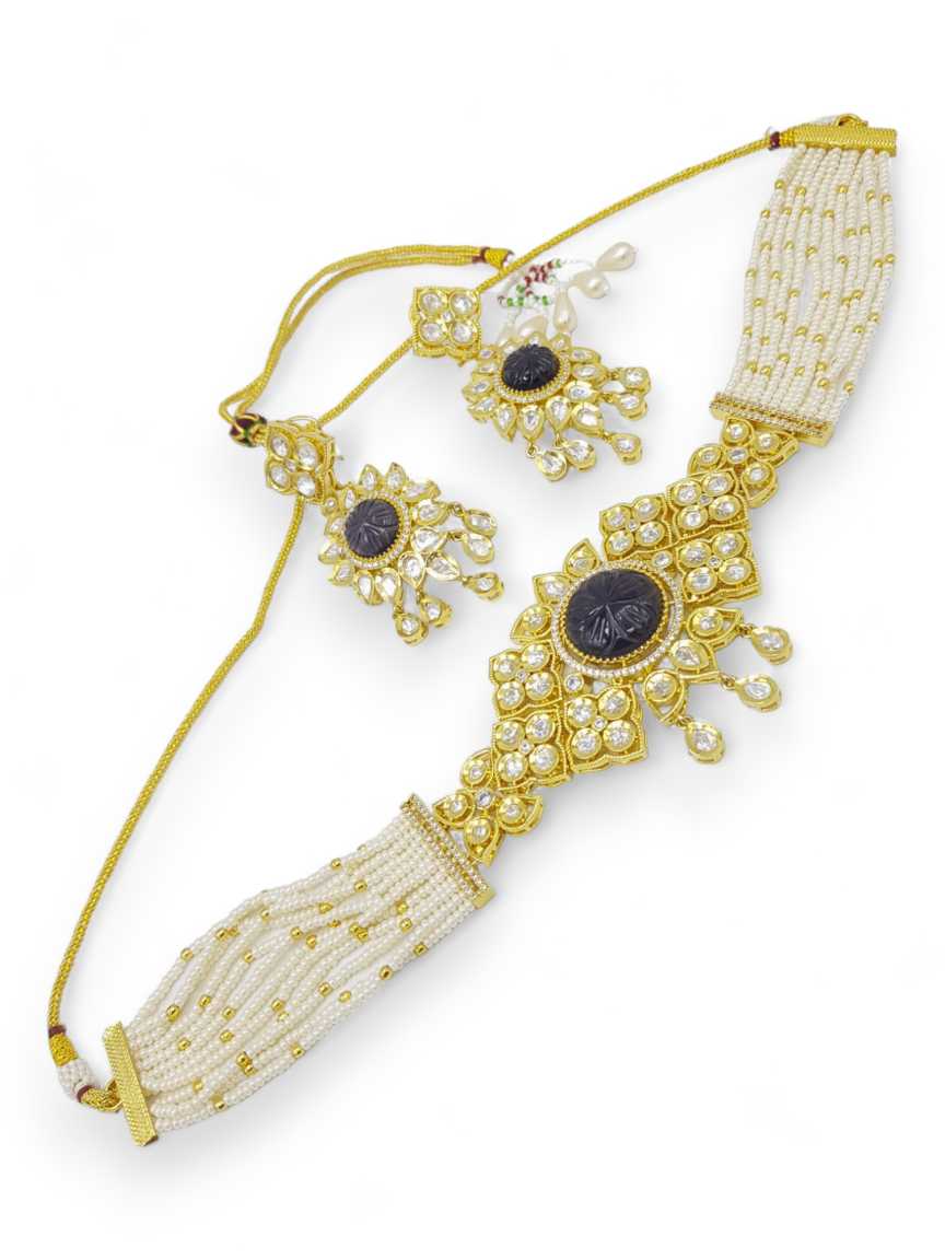 NECKLACE EARRING IN VILANDI KUNDAN STYLE | DESIGN - 21511