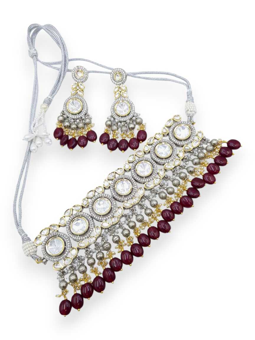 NECKLACE EARRING in VILANDI KUNDAN Style | Design - 21550