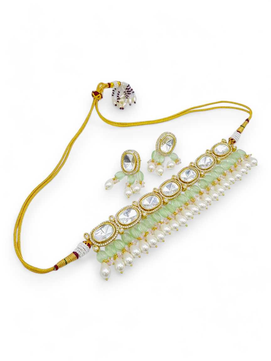 NECKLACE EARRING in VILANDI KUNDAN Style | Design - 21716