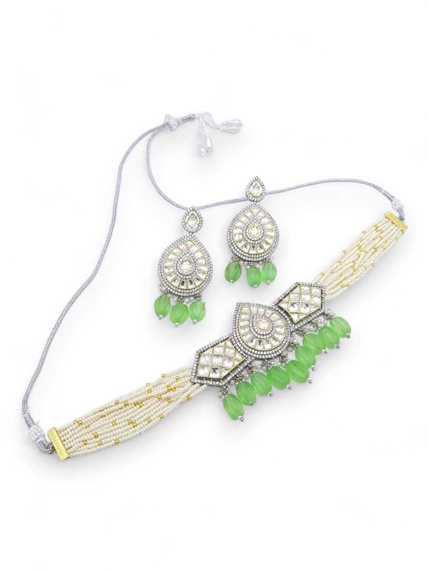 NECKLACE EARRING in VILANDI KUNDAN Style | Design - 21724