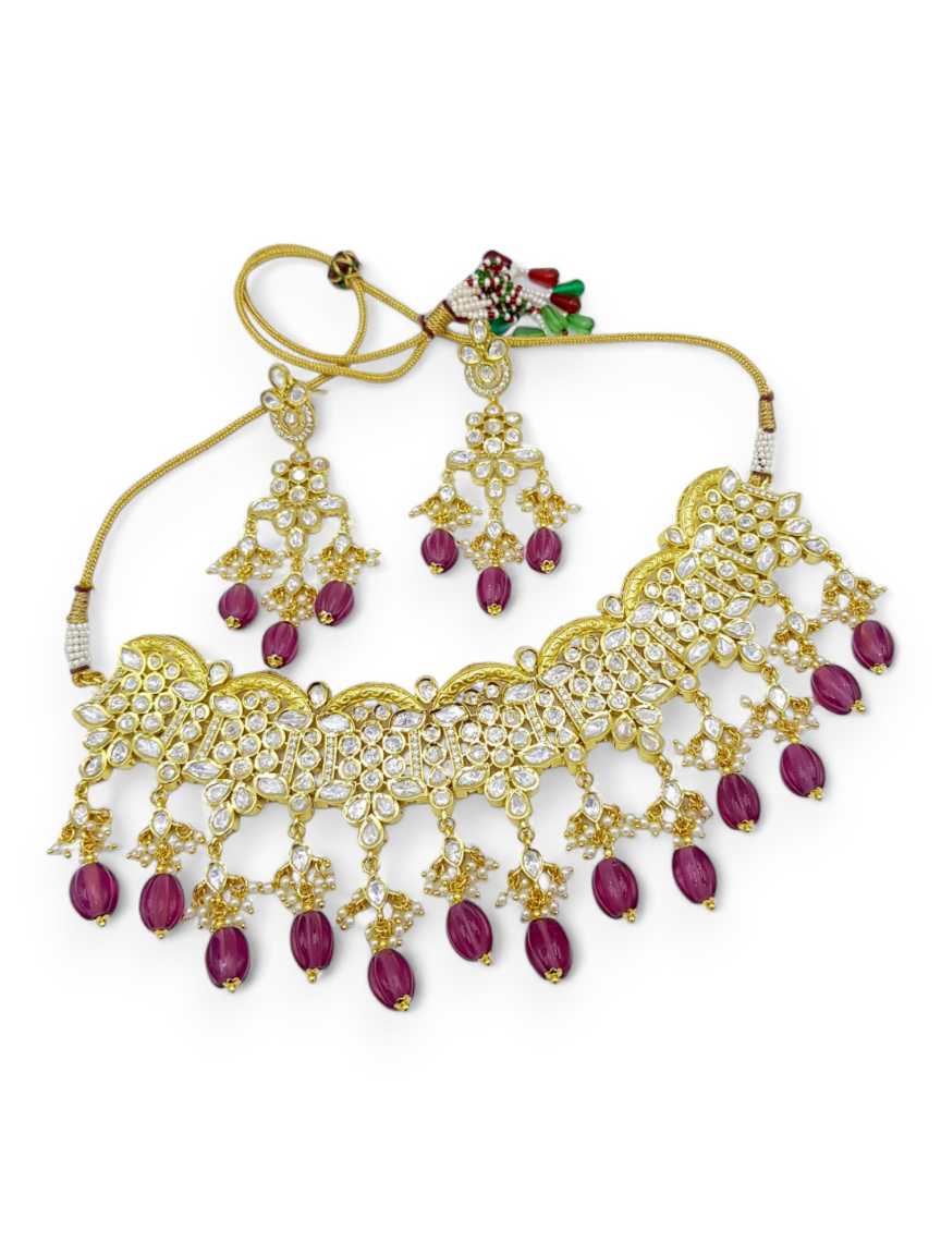 NECKLACE EARRING in VILANDI KUNDAN Style | Design - 21750