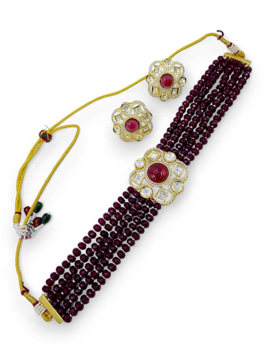 NECKLACE EARRING in VILANDI KUNDAN Style | Design - 21765