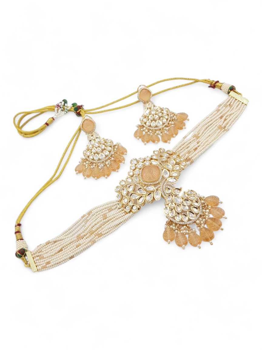 NECKLACE EARRING in VILANDI KUNDAN Style | Design - 21799