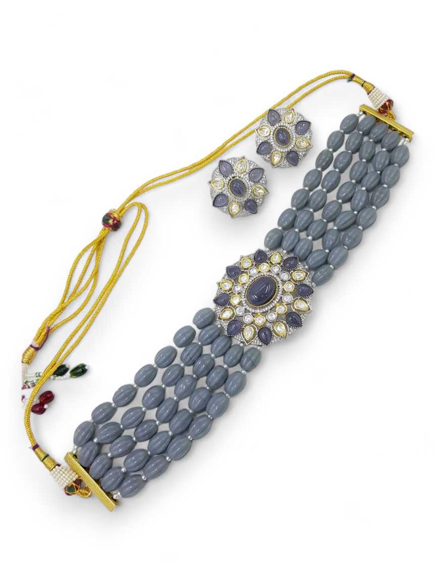 NECKLACE EARRING in VILANDI KUNDAN Style | Design - 21802