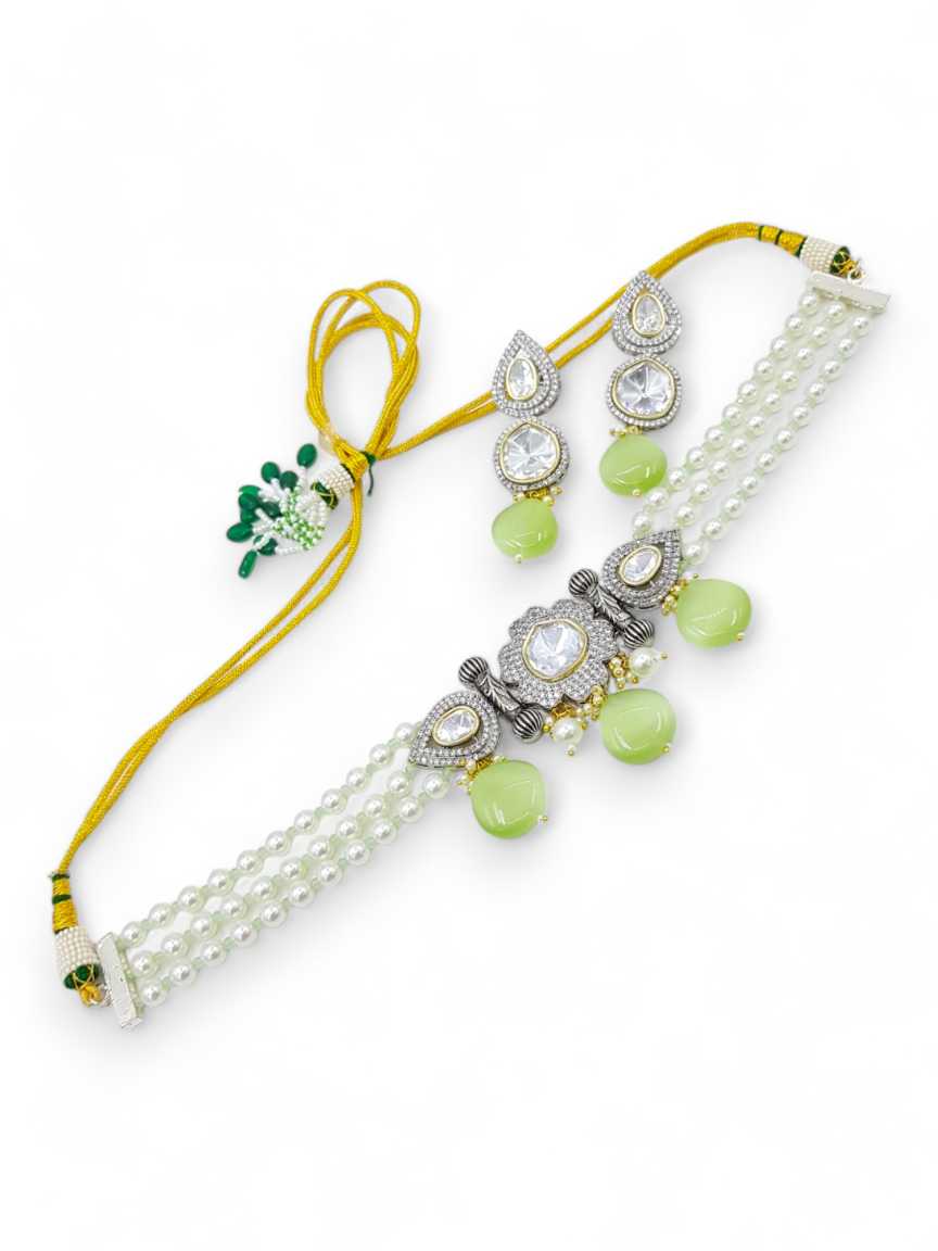 NECKLACE EARRING in VILANDI KUNDAN Style | Design - 21806