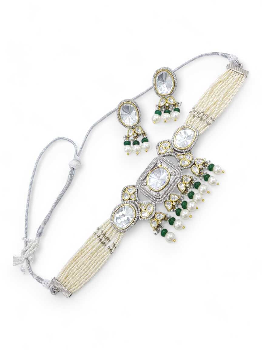 NECKLACE EARRING in VILANDI KUNDAN Style | Design - 21862