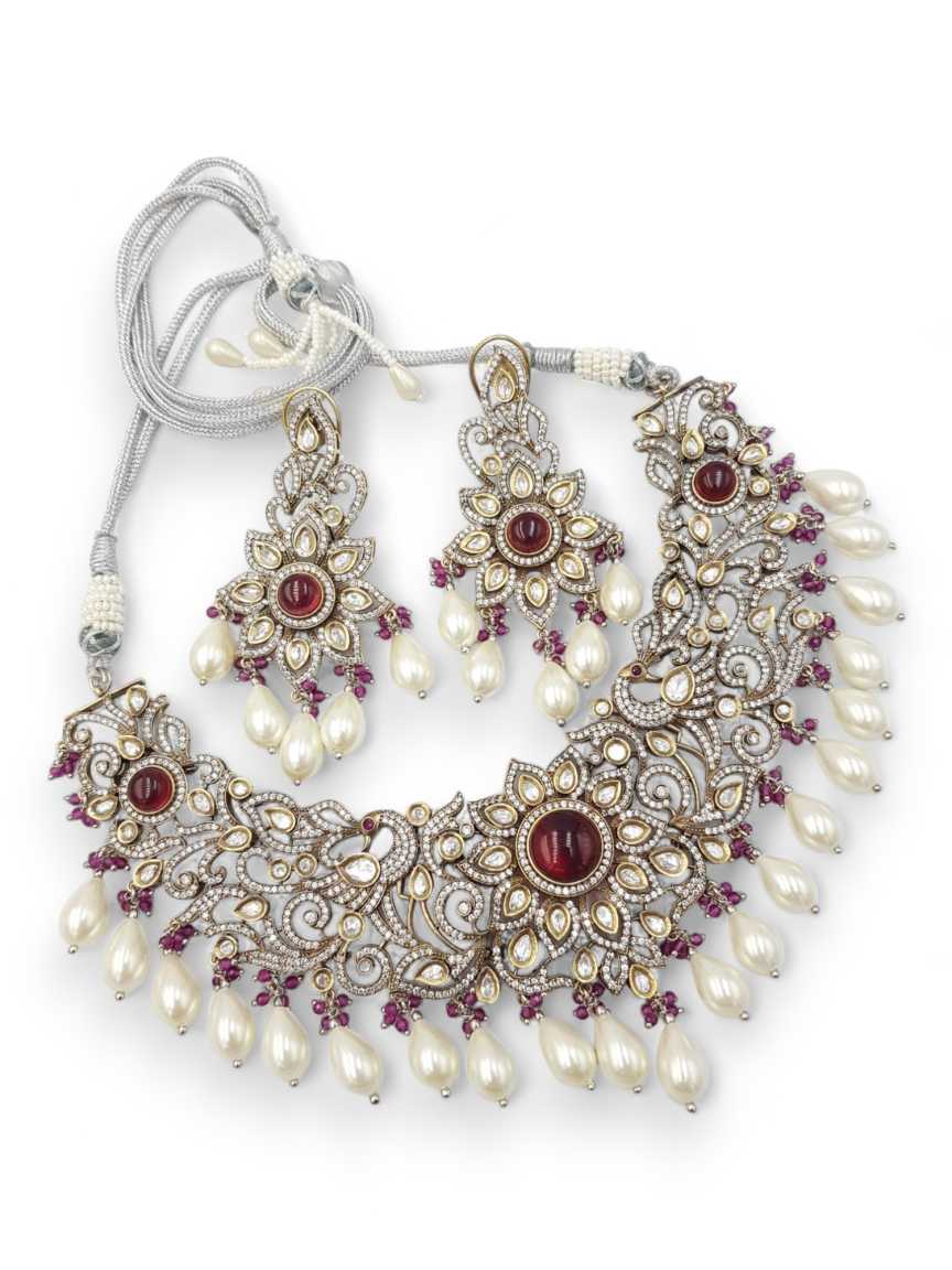 NECKLACE EARRING in VILANDI KUNDAN Style | Design - 22321