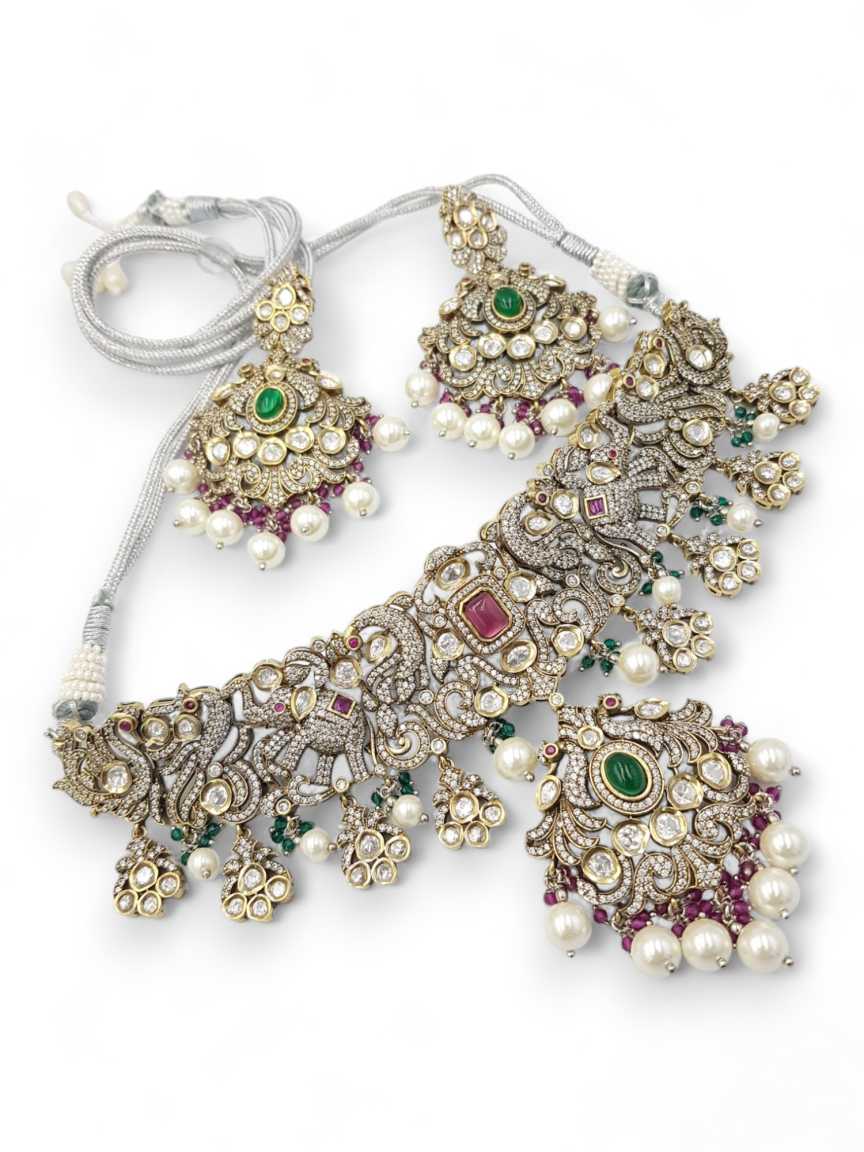 NECKLACE EARRING in VILANDI KUNDAN Style | Design - 22326