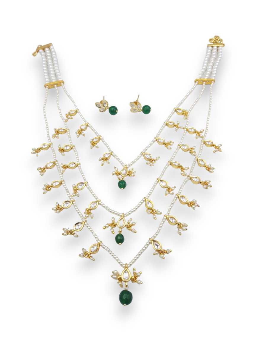 NECKLACE EARRING in VILANDI KUNDAN Style | Design - 22769