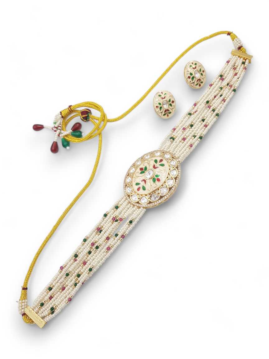 NECKLACE EARRING IN VILANDI KUNDAN STYLE | DESIGN - 22924