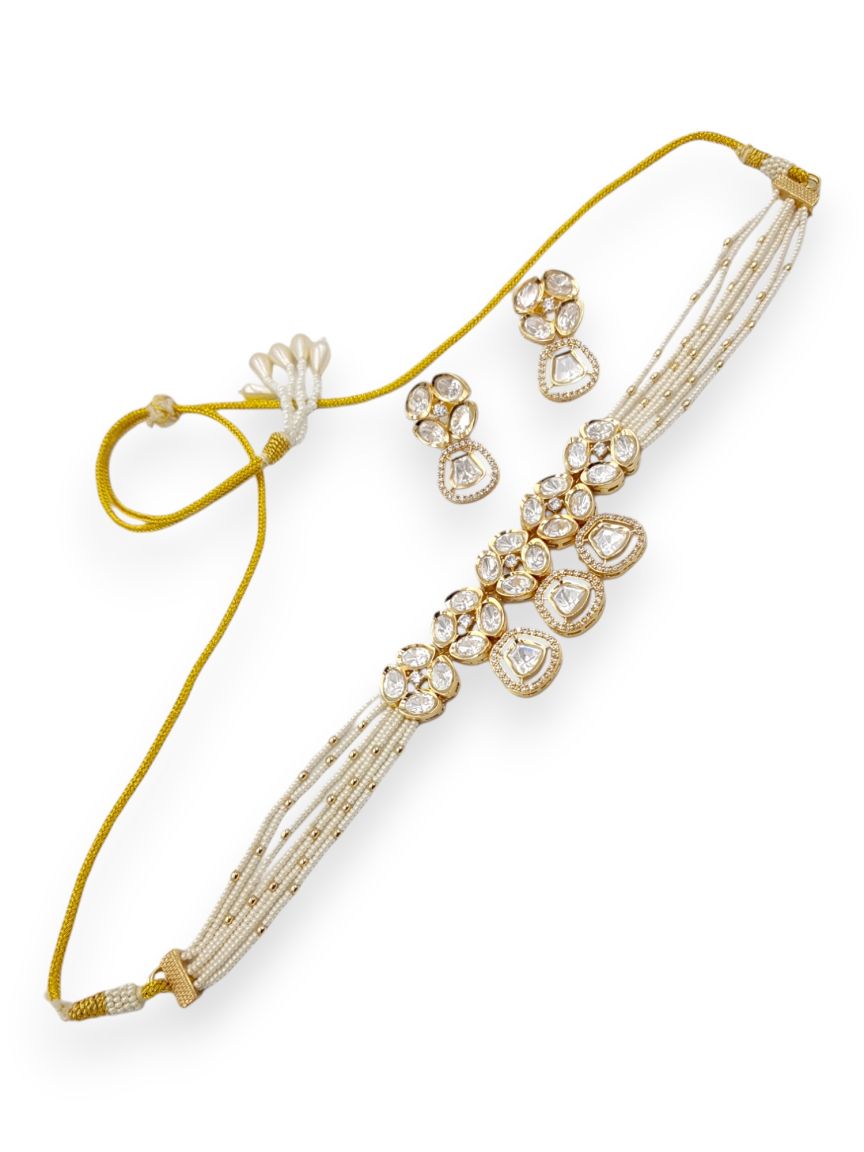 NECKLACE EARRING IN VILANDI KUNDAN STYLE | DESIGN - 22990