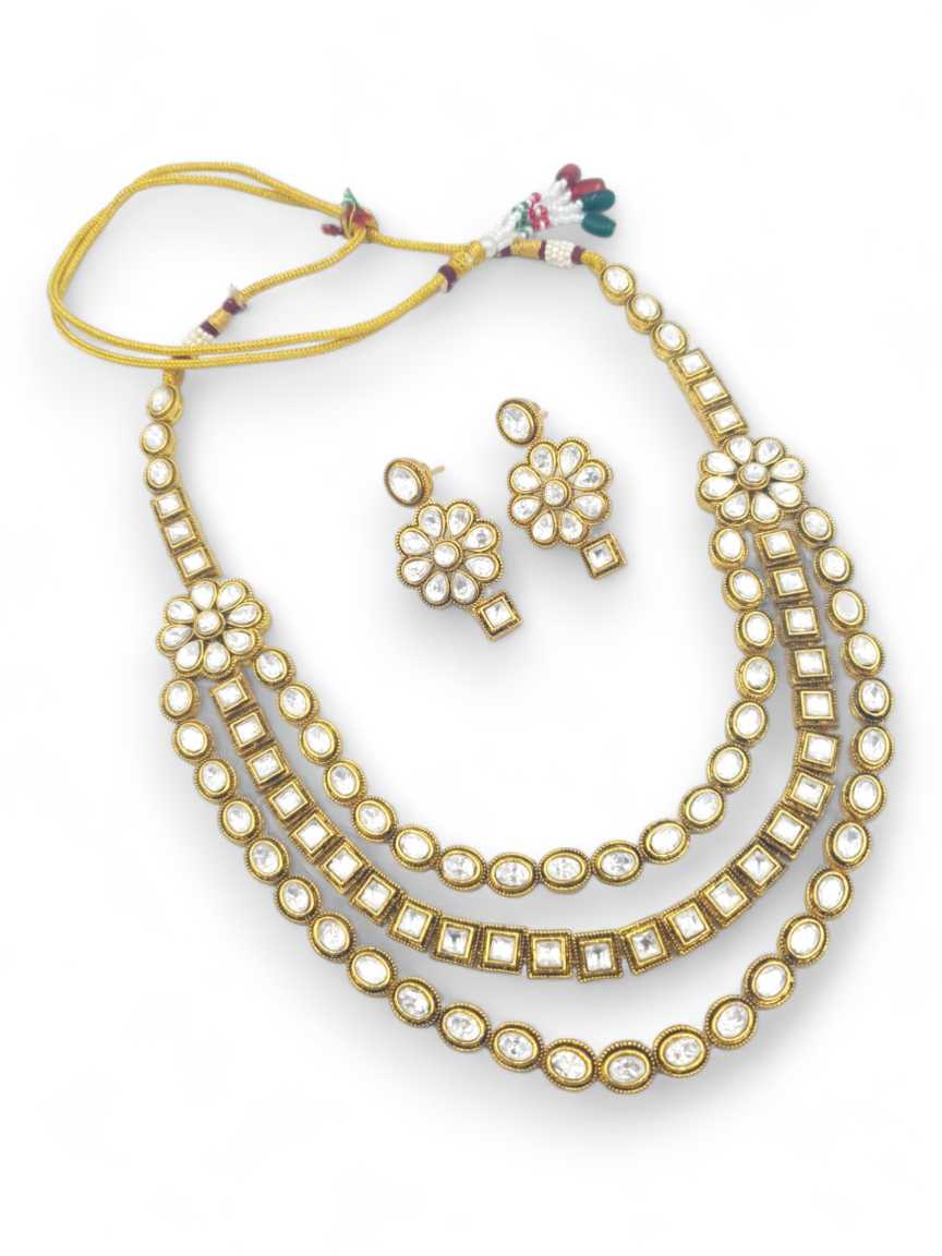NECKLACE EARRING IN VILANDI KUNDAN STYLE | DESIGN - 23076
