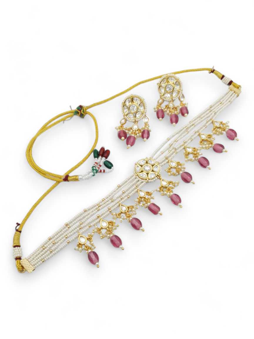 NECKLACE EARRING IN VILANDI KUNDAN STYLE | DESIGN - 23086