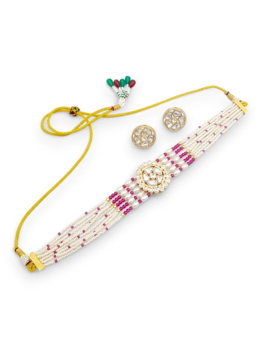 NECKLACE EARRING IN VILANDI KUNDAN STYLE | DESIGN - 23144