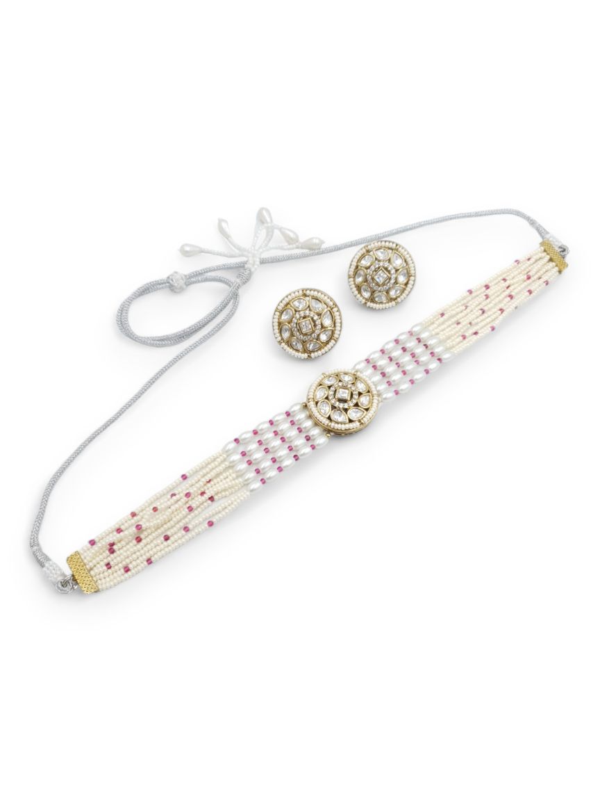 NECKLACE EARRING IN VILANDI KUNDAN STYLE | DESIGN - 23157