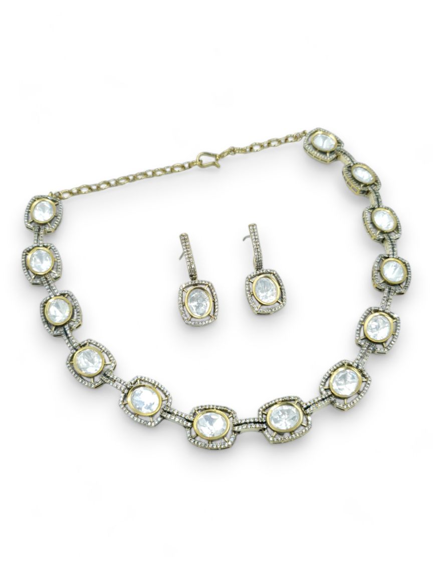 NECKLACE EARRING IN VILANDI KUNDAN STYLE | DESIGN - 23308