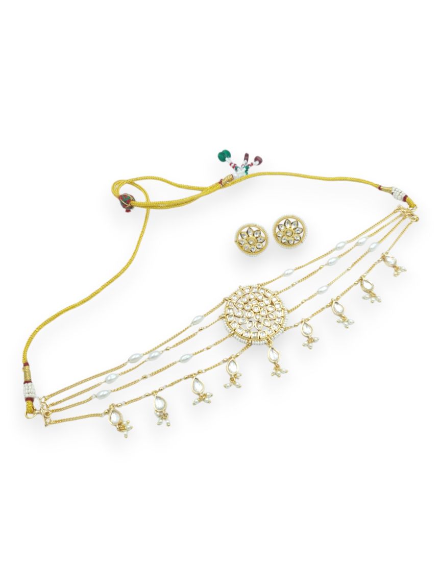 NECKLACE EARRING IN VILANDI KUNDAN STYLE | DESIGN - 23455