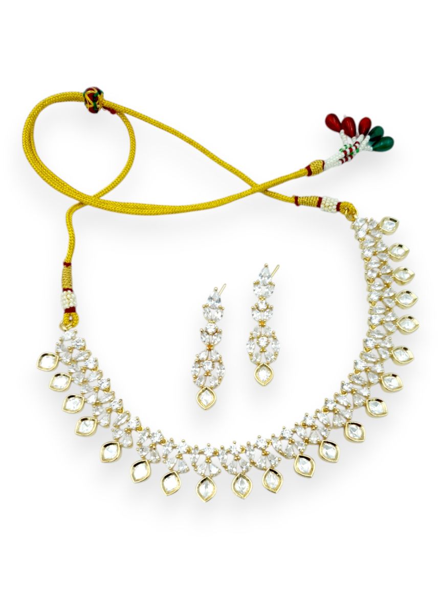 NECKLACE EARRING IN VILANDI KUNDAN STYLE | DESIGN - 23659