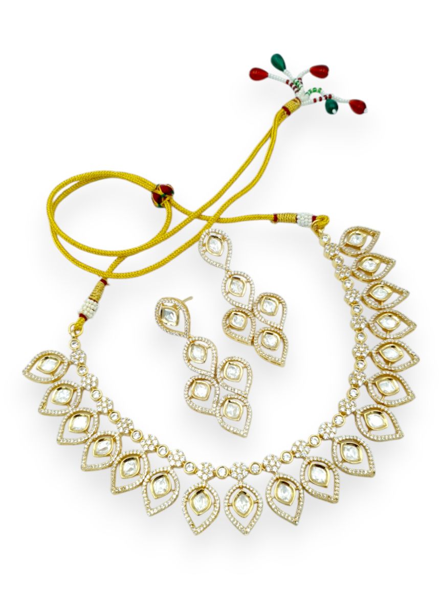NECKLACE EARRING IN VILANDI KUNDAN STYLE | DESIGN - 23661