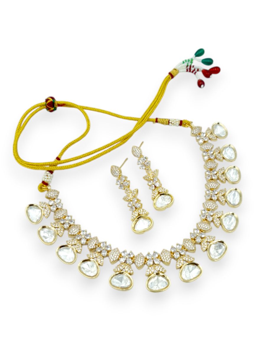 NECKLACE EARRING IN VILANDI KUNDAN STYLE | DESIGN - 23662